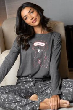 Pour Moi Jersey Cotton Cockapoo Pyjama Set - Charcoal -Cheap Clozi Vibe Store 265385 20230215103800