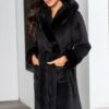 Pour Moi Cosy Faux Fur Trim Hooded Dressing Gown - Black