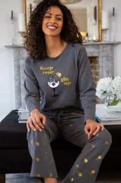 Pour Moi Keep Your Gin Up Pyjama Set - Charcoal -Cheap Clozi Vibe Store 265916 20211229100600