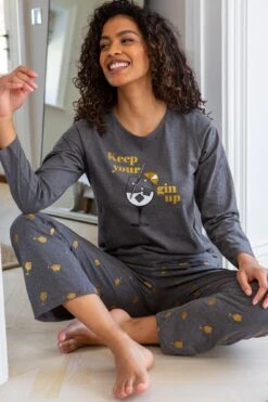 Pour Moi Keep Your Gin Up Pyjama Set - Charcoal -Cheap Clozi Vibe Store 265921 20211229100600