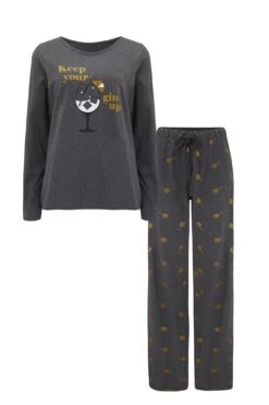 Pour Moi Keep Your Gin Up Pyjama Set - Charcoal -Cheap Clozi Vibe Store 265924 20211229100600