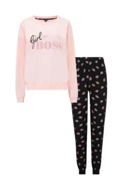 Pour Moi Girl Boss Cotton Jersey Jogger Pyjama Set - Black/Blush -Cheap Clozi Vibe Store 265946 20220111104200