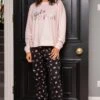 Pour Moi Girl Boss Cotton Jersey Jogger Pyjama Set - Black/Blush