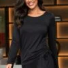 Pour Moi Sofa Love Ruche Side Long Sleeve Jersey Top - Black