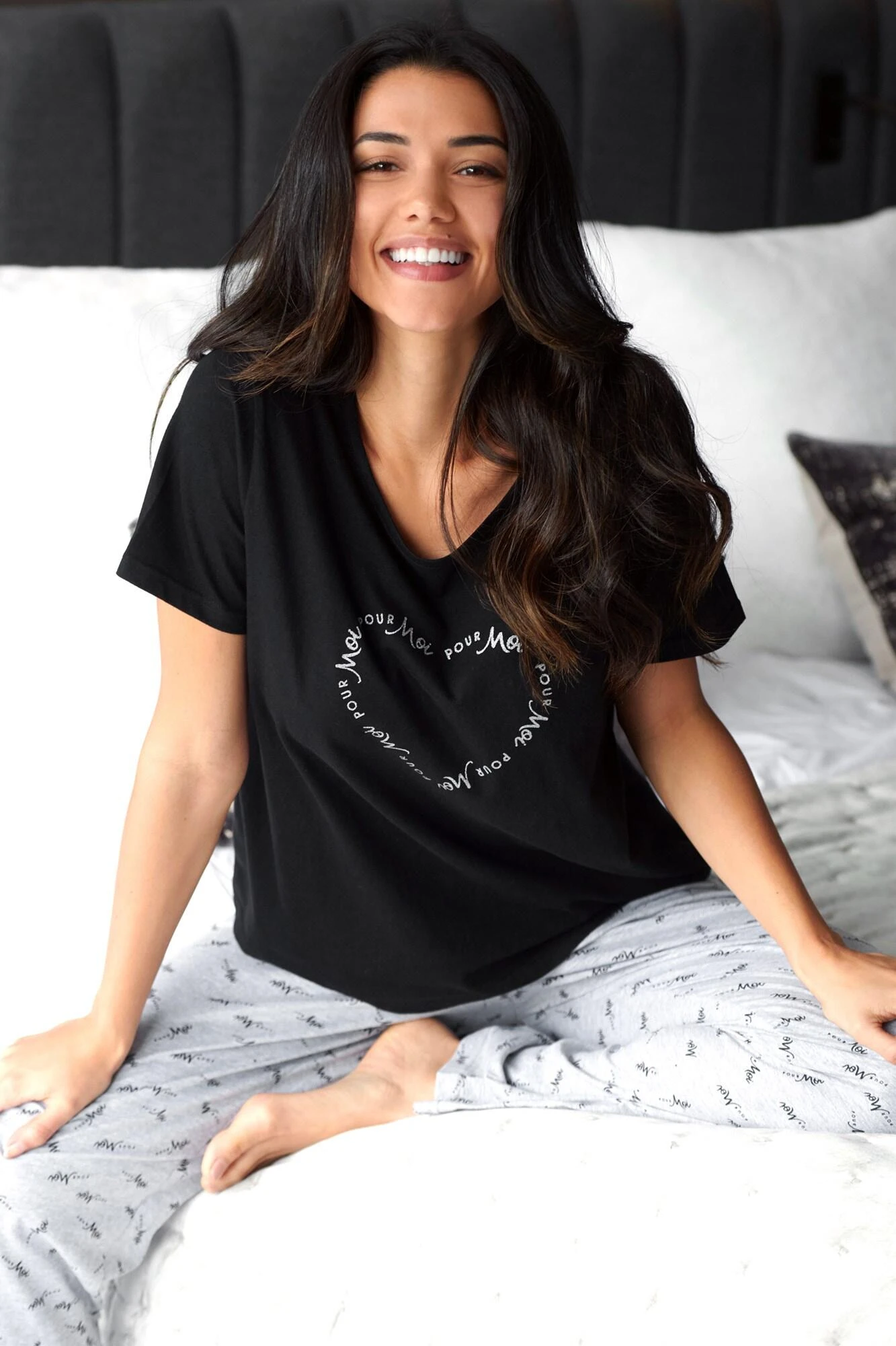 Pour Moi Logo Print Cotton Jersey Pyjama Set - Black/Grey 3 Pour Moi Logo Print Cotton Jersey Pyjama Set - Black/Grey - Image 3