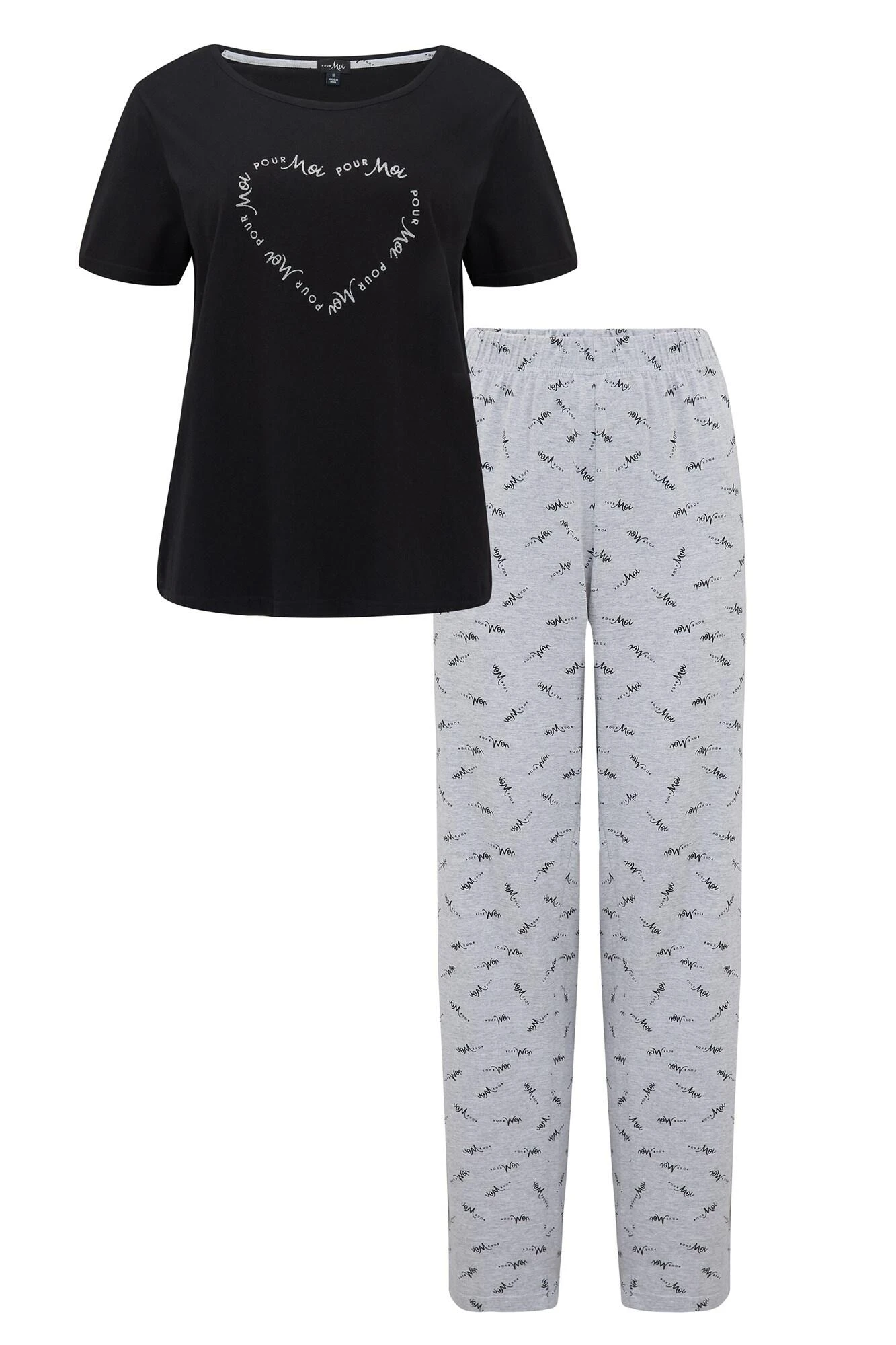 Pour Moi Logo Print Cotton Jersey Pyjama Set - Black/Grey 5 Pour Moi Logo Print Cotton Jersey Pyjama Set - Black/Grey - Image 5
