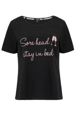 Pour Moi Sore Head Stay In Bed Cotton Jersey Pyjama Set - Black/Pink -Cheap Clozi Vibe Store 266114 20220419103000