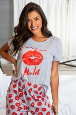 Pour Moi You Had Me At Merlot Cotton Jersey Pyjama Set - Grey/Grey -Cheap Clozi Vibe Store 266132 20220419103100