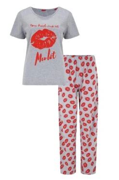 Pour Moi You Had Me At Merlot Cotton Jersey Pyjama Set - Grey/Grey -Cheap Clozi Vibe Store 266136 20220419103100