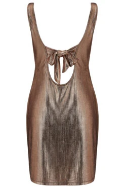 Pour Moi Metallic Lamé Wrapover Scoop Back Mini Dress - Rose Gold -Cheap Clozi Vibe Store 266304 20220419102300