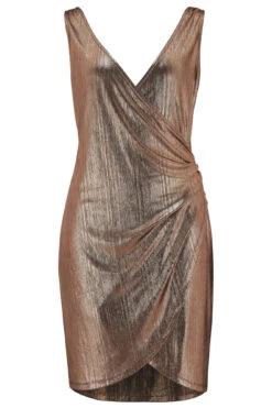 Pour Moi Metallic Lamé Wrapover Scoop Back Mini Dress - Rose Gold -Cheap Clozi Vibe Store 266305 20220419102300