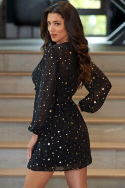 Pour Moi Natalya Chiffon Puff Sleeve Dress - Black/Gold 9 Pour Moi Natalya Chiffon Puff Sleeve Dress - Black/Gold -Cheap Clozi Vibe Store 266345 20220211152600