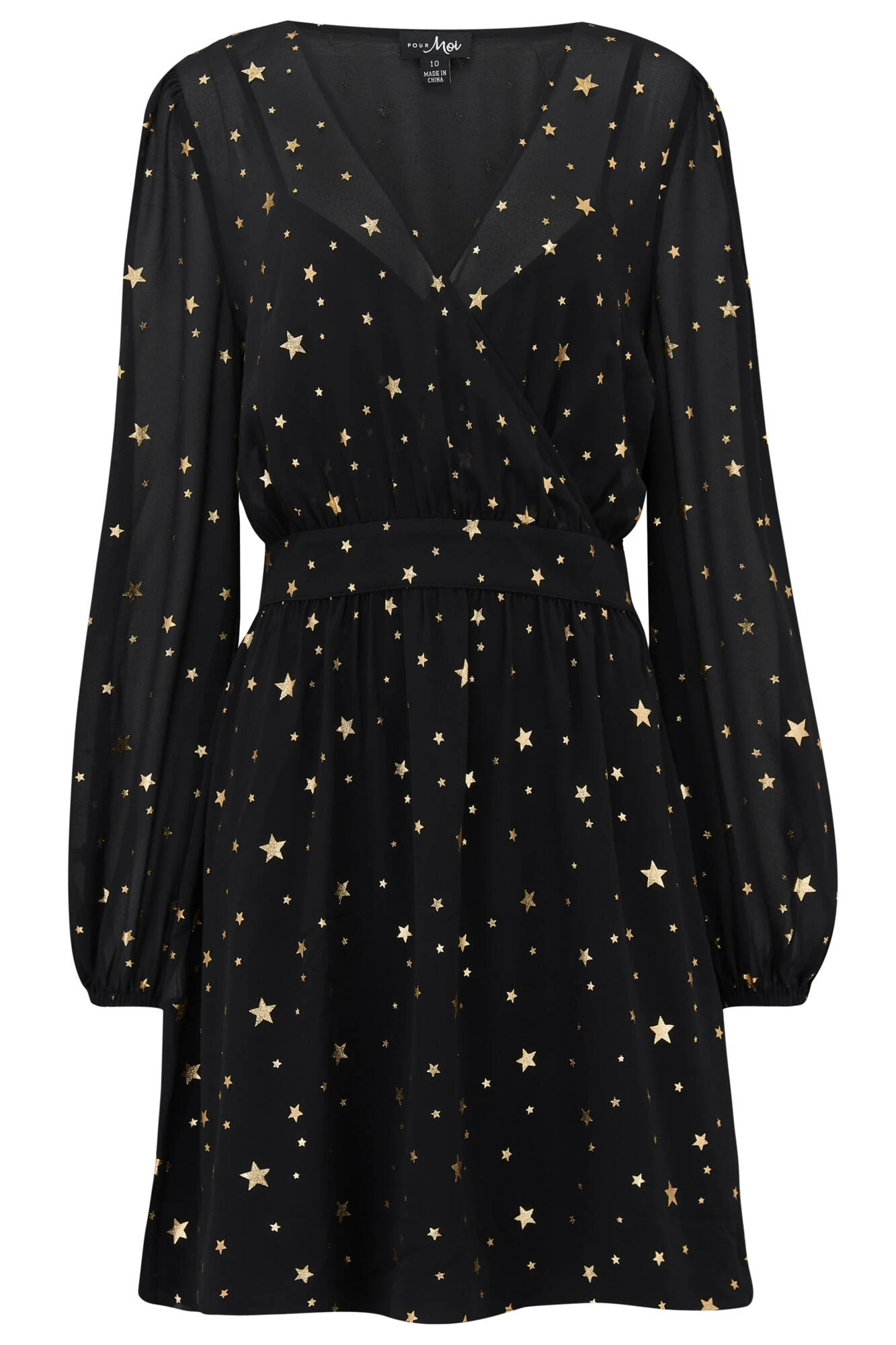 Pour Moi Natalya Chiffon Puff Sleeve Dress - Black/Gold 5 Pour Moi Natalya Chiffon Puff Sleeve Dress - Black/Gold - Image 5