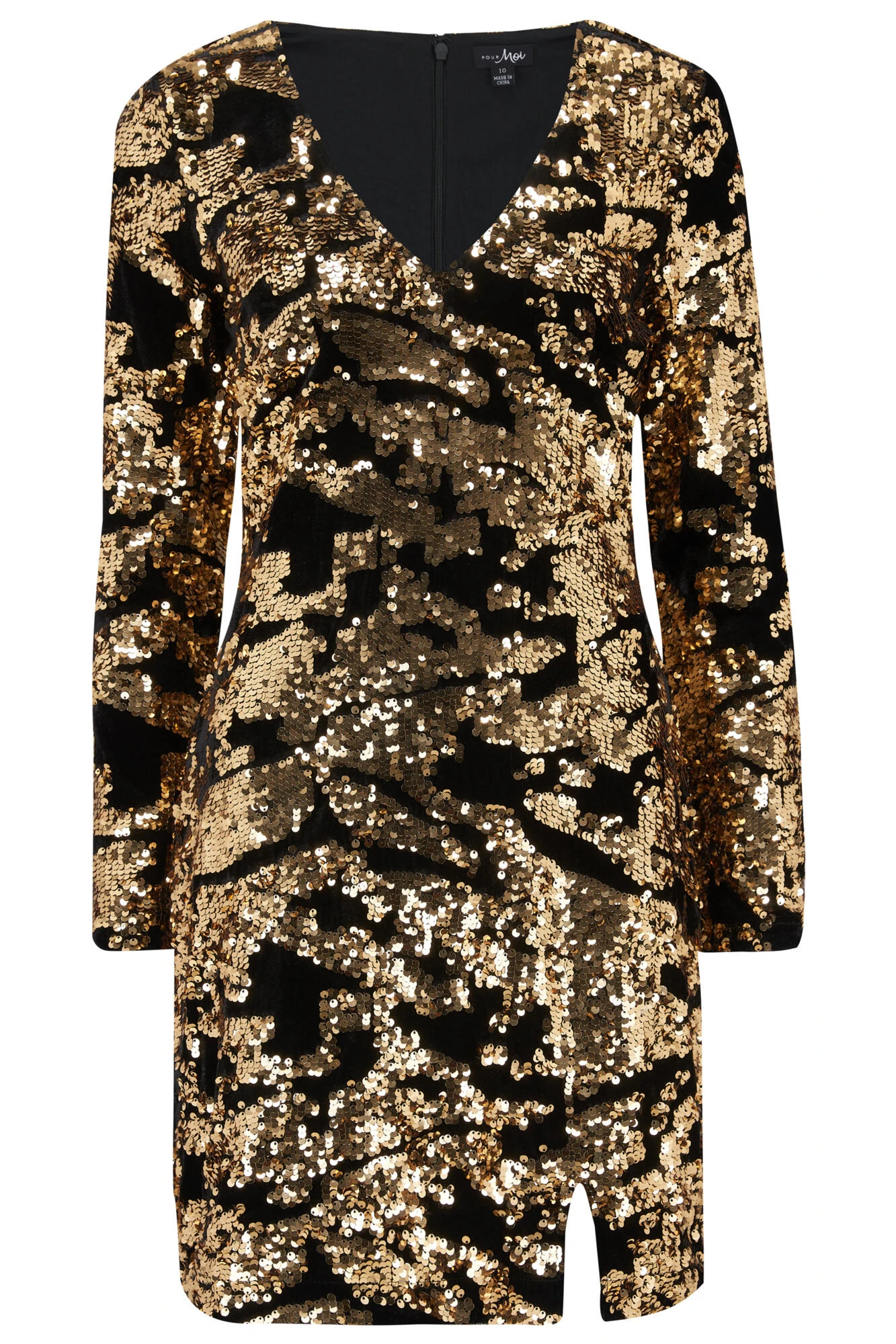 Pour Moi Selena Velvet Sequin Mini Dress - Black/Gold 6 Pour Moi Selena Velvet Sequin Mini Dress - Black/Gold - Image 6
