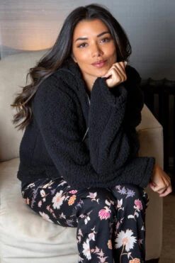 Pour Moi Cosy Borg Dressing Gown Hoodie - Black -Cheap Clozi Vibe Store 266495 20211021134300