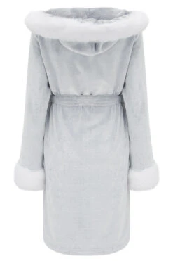 Pour Moi Cosy Faux Fur Trim Hooded Dressing Gown - Grey/White -Cheap Clozi Vibe Store 266538 20211229101600