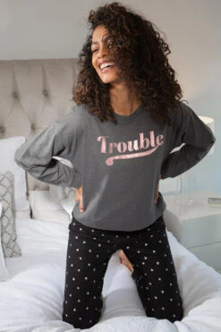 Pour Moi Trouble Jersey Jogger Pyjama Set - Grey/Black -Cheap Clozi Vibe Store 266591 20211021144500
