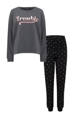 Pour Moi Trouble Jersey Jogger Pyjama Set - Grey/Black -Cheap Clozi Vibe Store 266597 20211021144500