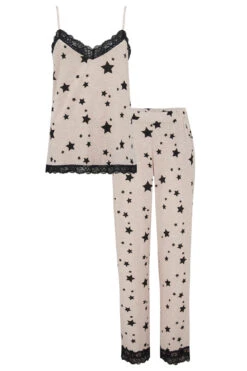 Pour Moi Star Print Jersey Lace Trim Cami And Trouser Pyjama - Oatmeal/Black -Cheap Clozi Vibe Store 266713 20211115093400