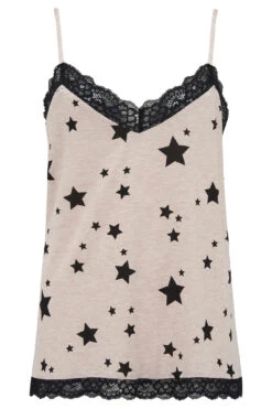 Pour Moi Star Print Jersey Lace Trim Cami And Trouser Pyjama - Oatmeal/Black -Cheap Clozi Vibe Store 266715 20211115093400