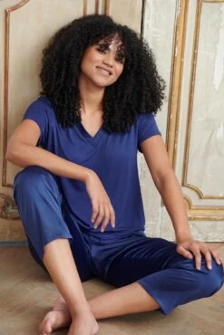 Pour Moi Jersey And Satin PJ Set - Navy