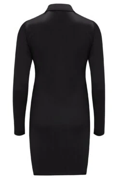 Pour Moi Brooke Shine Stretch Jersey Ruched Front Bodycon Shirt Dress - Black -Cheap Clozi Vibe Store 271365 20211213110900
