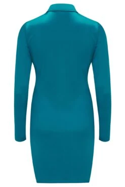Pour Moi Brooke Shine Stretch Jersey Ruched Front Bodycon Shirt Dress - Teal -Cheap Clozi Vibe Store 271375 20220329161500