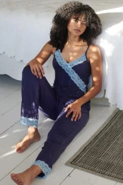 Pour Moi Sofa Loves Lace Soft Jersey Trouser - Navy/Blue