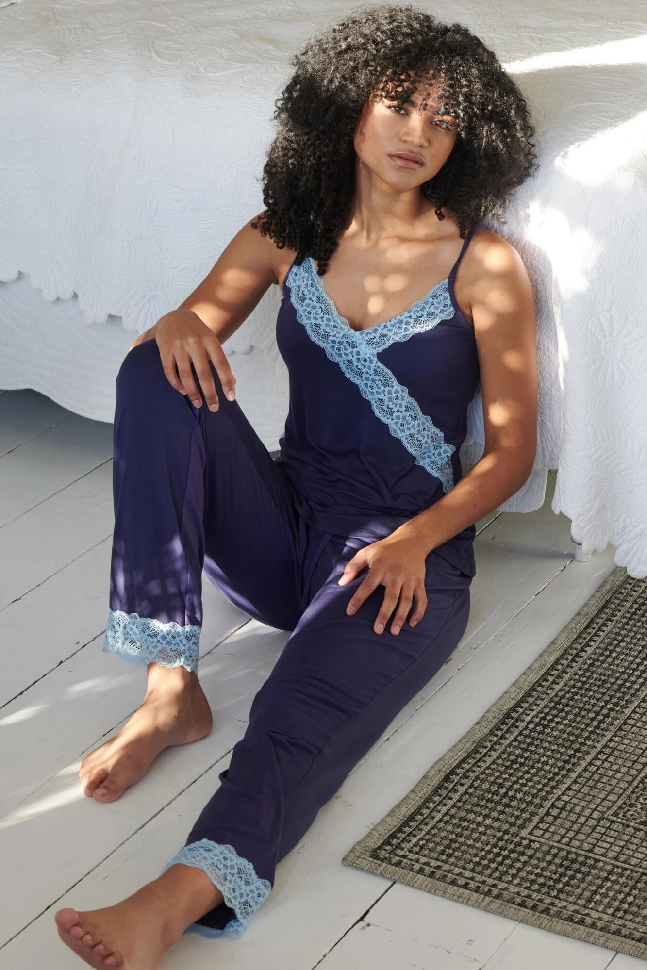 Pour Moi Sofa Loves Lace Soft Jersey Trouser - Navy/Blue 1 Pour Moi Sofa Loves Lace Soft Jersey Trouser - Navy/Blue