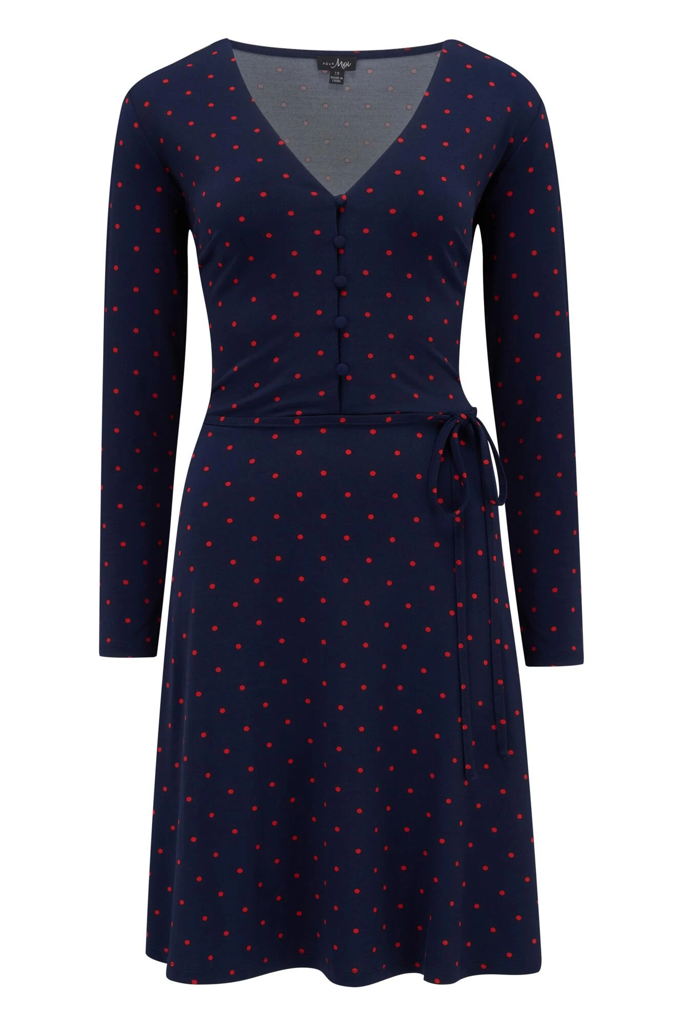 Pour Moi Bella Slinky Jersey Long Sleeve Tea Dress - Navy/Red 5 Pour Moi Bella Slinky Jersey Long Sleeve Tea Dress - Navy/Red - Image 5