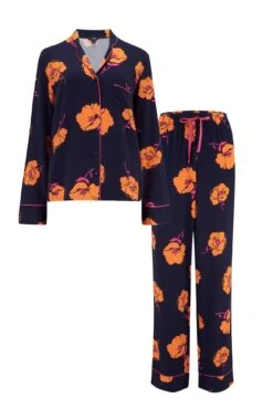 Pour Moi Luxe Woven Twill Pyjama Set - Navy/Orange Floral -Cheap Clozi Vibe Store 273286 20220214091100