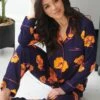 Pour Moi Luxe Woven Twill Pyjama Set - Navy/Orange Floral