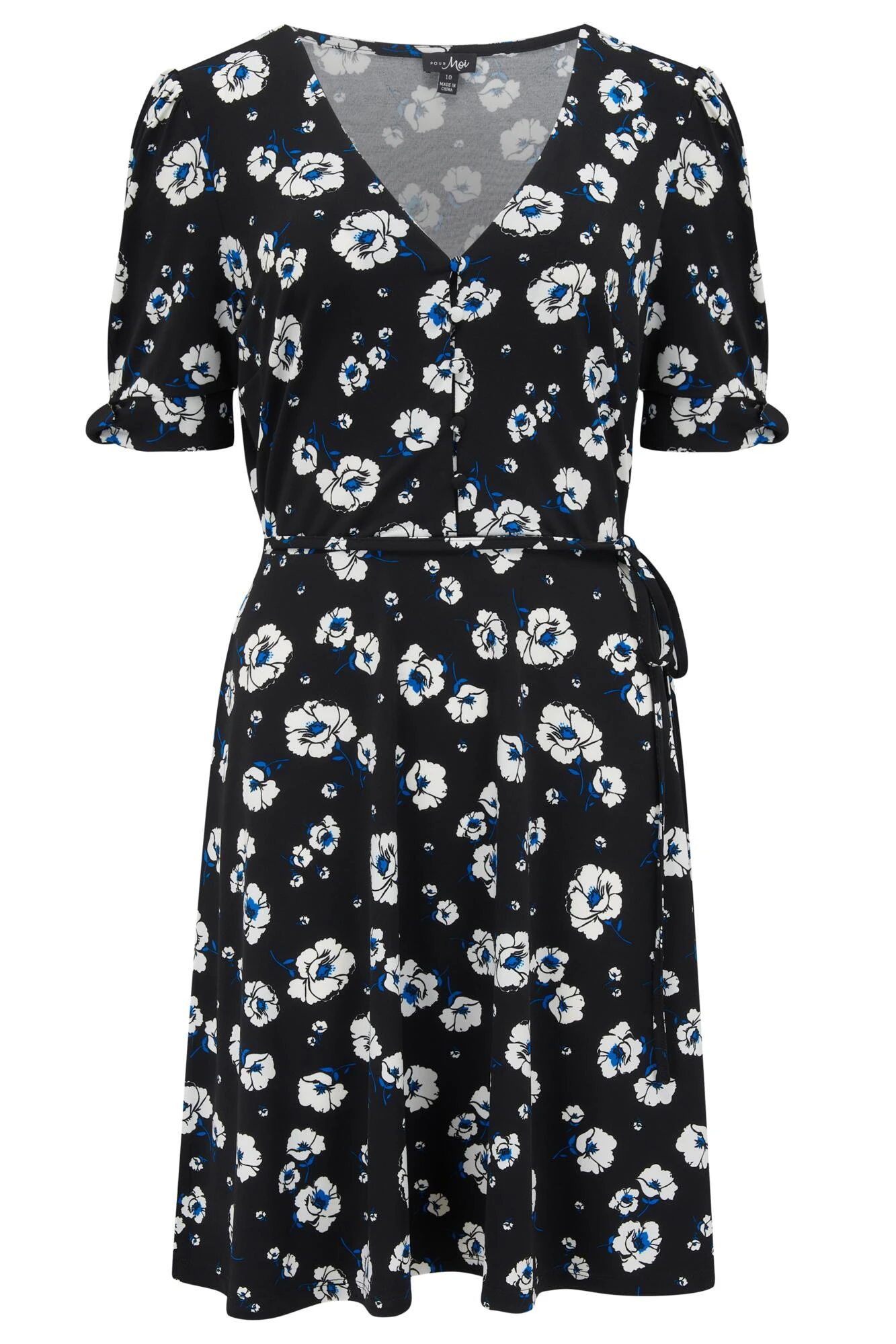 Pour Moi Bella Slinky Stretch Tie Sleeve Tea Dress - Mono Floral 4 Pour Moi Bella Slinky Stretch Tie Sleeve Tea Dress - Mono Floral - Image 4