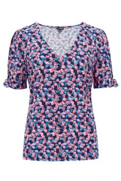 Pour Moi Bella Slinky Jersey Stretch Top - Navy Bloom -Cheap Clozi Vibe Store 275168 20220429165600