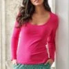 Pour Moi Rib Jersey Long Sleeve Top - Raspberry