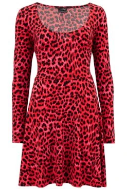 Pour Moi Bailey Slinky Stretch Jersey Skater Dress - Red Leopard -Cheap Clozi Vibe Store 277244 20220330105300