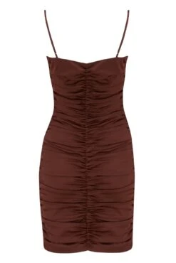 Pour Moi Elena Stretch Satin Bodycon Mini Dress - Chocolate -Cheap Clozi Vibe Store 279936 20220712111300