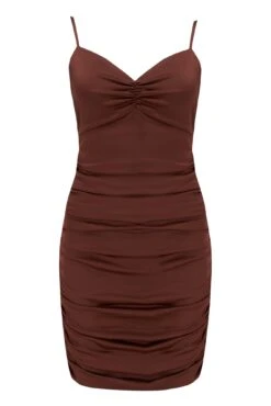 Pour Moi Elena Stretch Satin Bodycon Mini Dress - Chocolate -Cheap Clozi Vibe Store 279937 20220712111300