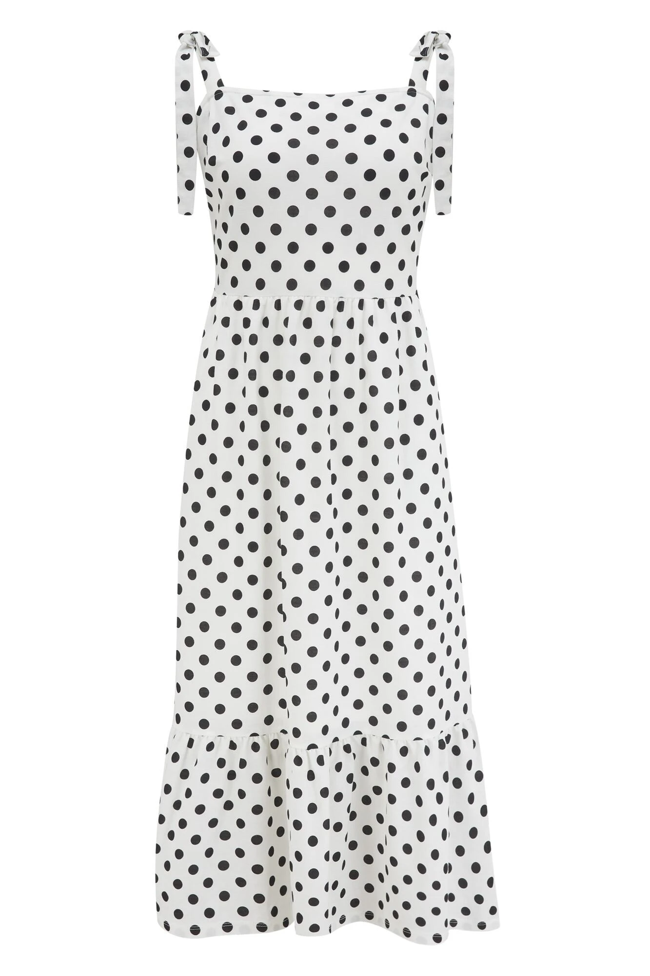 Pour Moi Laura Pique Tie Strap Tiered Midi Dress - White/Black 6 Pour Moi Laura Pique Tie Strap Tiered Midi Dress - White/Black - Image 6