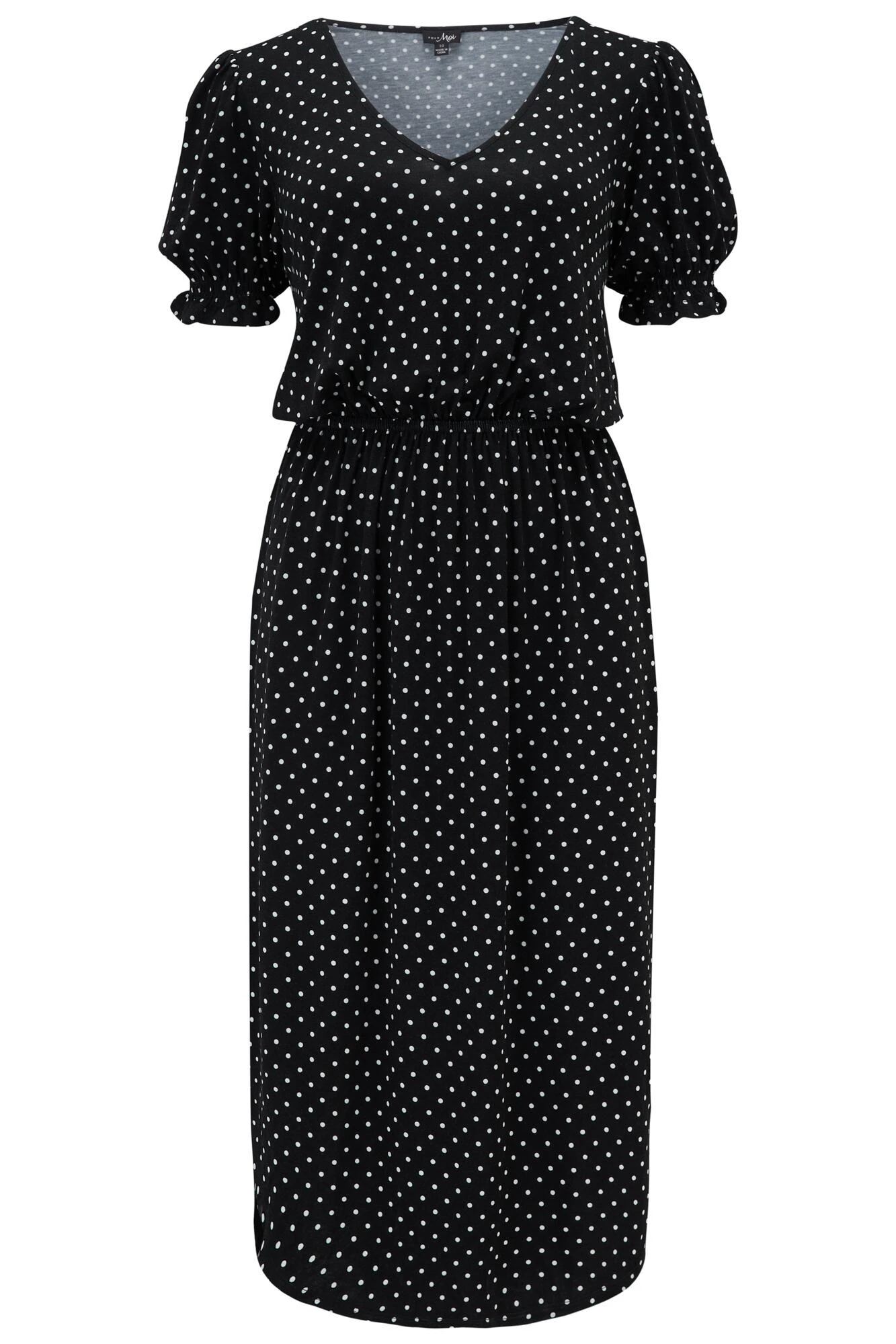 Pour Moi Jenny Puff Sleeve Stretch Midi Dress - Black/White Spot 6 Pour Moi Jenny Puff Sleeve Stretch Midi Dress - Black/White Spot - Image 6