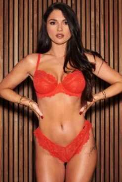 Pour Moi India Eyelash Lace V-Shape Brief - Orange