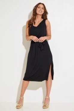 Pour Moi Jessie Fuller Bust Notch Neck Stretch Midi Dress - Black