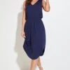 Pour Moi Jenny Fuller Bust Shirred Waist Midi Stretch Dress - Navy