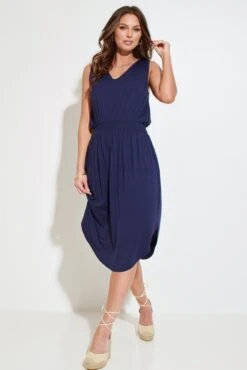 Pour Moi Jenny Fuller Bust Shirred Waist Midi Stretch Dress - Navy