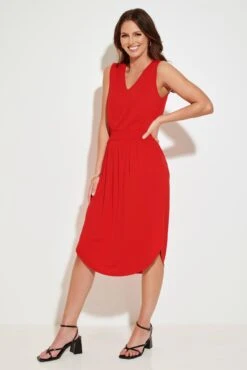 Pour Moi Jenny Fuller Bust Shirred Waist Midi Stretch Dress - Red -Cheap Clozi Vibe Store 281355 20220504093100