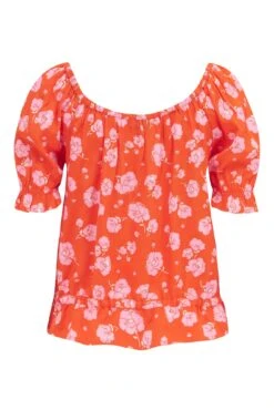 Pour Moi Emma Woven Puff Sleeve Multiway Blouse - Orange/Pink Floral -Cheap Clozi Vibe Store 281662 20220429144700