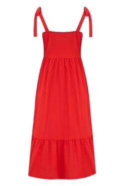 Pour Moi Laura Pique Tie Strap Tiered Midi Dress - Red -Cheap Clozi Vibe Store 282160 20230224134700