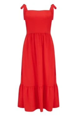 Pour Moi Laura Pique Tie Strap Tiered Midi Dress - Red -Cheap Clozi Vibe Store 282161 20230224134700