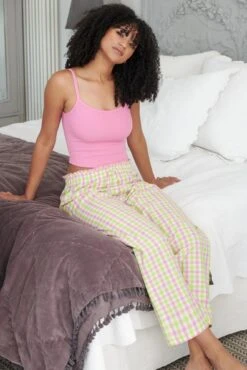 Pour Moi Cotton Woven Gingham Paperbag Trouser - Pink/Lime -Cheap Clozi Vibe Store 282204 20230413091700