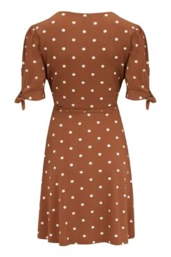 Pour Moi Bella Slinky Stretch Tie Sleeve Tea Dress - Coffee Spot -Cheap Clozi Vibe Store 282440 20230224121400